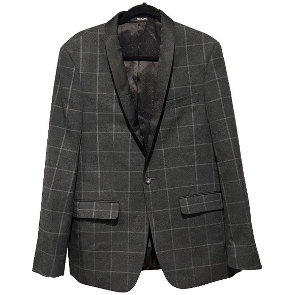 Murano Slim Fit Windowpane Checked Tuxedo Single Button Blazer Jacket